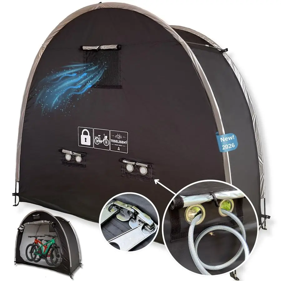 

AntiTheft Bike Storage Shed TripleSecurity Bike Tent Rugged LockReady Zipper, Rear Metal Anchors, Privacy Mesh Outdoor Storage
