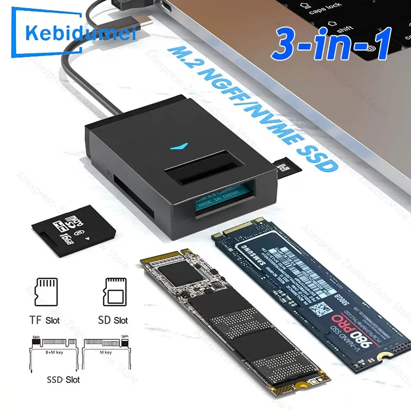 

Адаптер USB 3.1 для M.2 SSD с поддержкой 10 Гбит/с, внешний корпус для накопителей M.2 NVME NGFF SATA, прямое подключение, поддержка карт SD и TF.