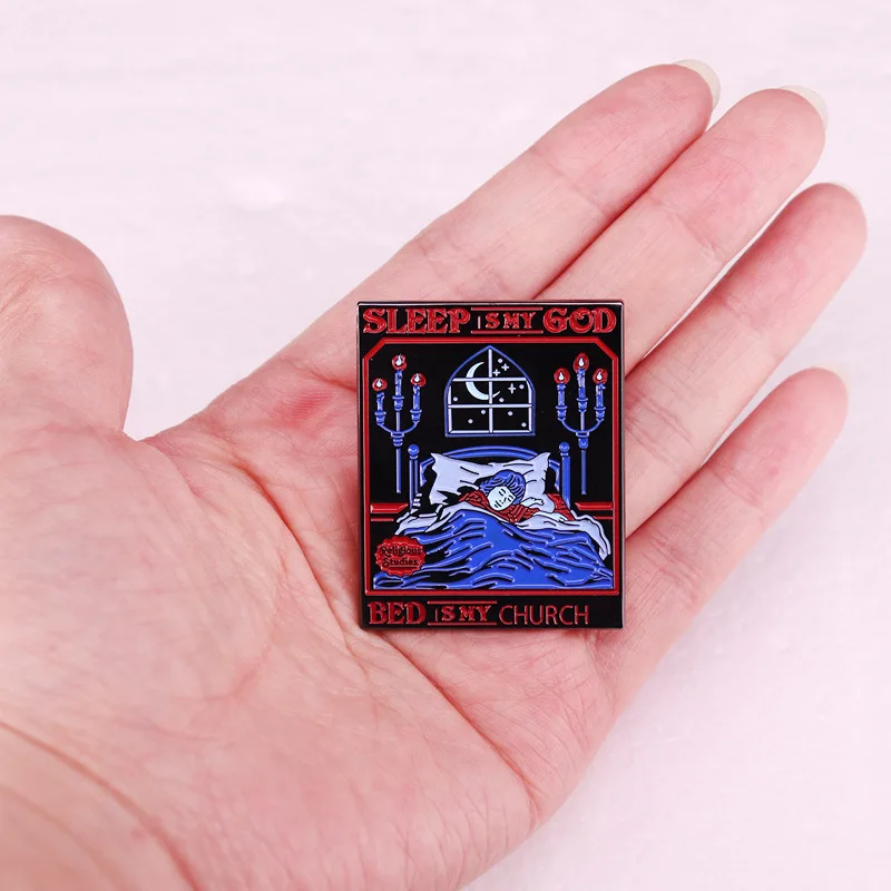 A2341 tidur adalah My God Lapel Pin untuk ransel Enamel Pin tas kantor lencana bros untuk pakaian Mode Perhiasan Aksesoris