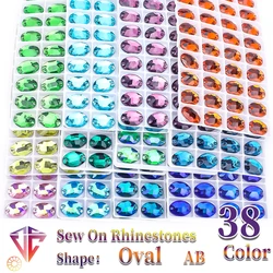 VC Oval Fine crystal AB rhinestone decoration flat back sewing 2 hole stone glass beads, can be used as DIY wedding decoration