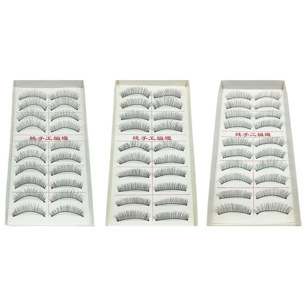 10 pares de cílios postiços de haste de algodão natural feitos à mão preto cílios postiços maquiagem volume extensões de cílios