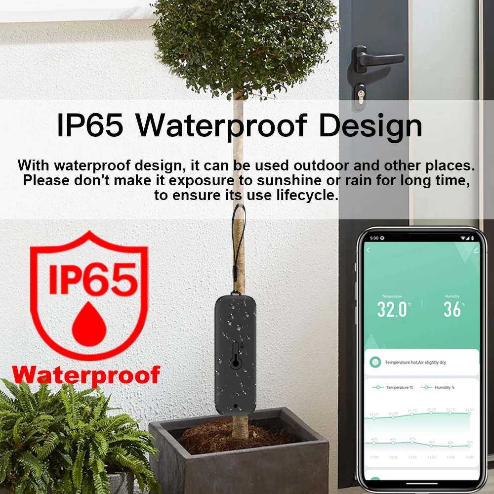 Termômetro com sensor de umidade e temperatura Tuya Zigbee IP65 à prova d'água compatível com Smart Life e Google Assistant