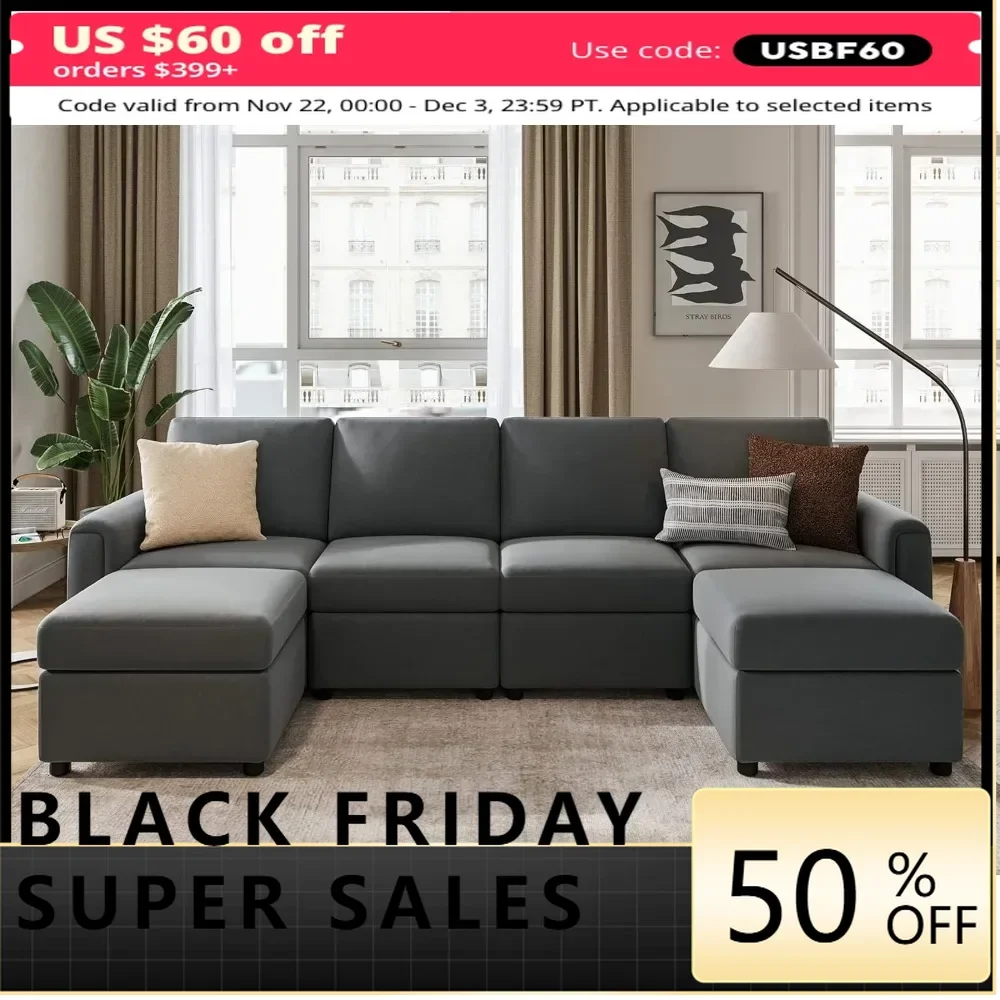 

Modular Sectional Sofa, Convertible U Shaped Sofa Couch with Storage, Memory Foam,Modular Sectionals with Ottomans, 6 Seat Sofa