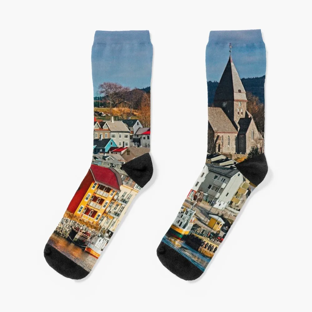 Kristiansand Town and Church Norway Socks Christmas Socks Christmas Socks Men Cartoon Socks