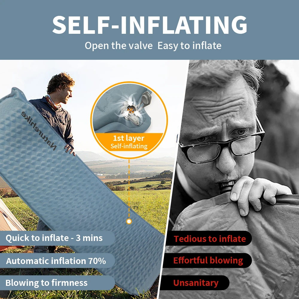 Naturehike Ultralight Self-Inflating Mats Outdoor Portable Spongee Air Mattress Auto-inflating Sleeping Pads Camping Hiking Mat