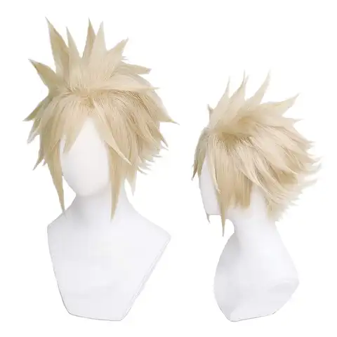 Anime Final Fantasy VII FF7 Cloud Strife Linen Blonde Cosplay Wig Heat Resistant Synthetic Hair Wigs Halloween Party
