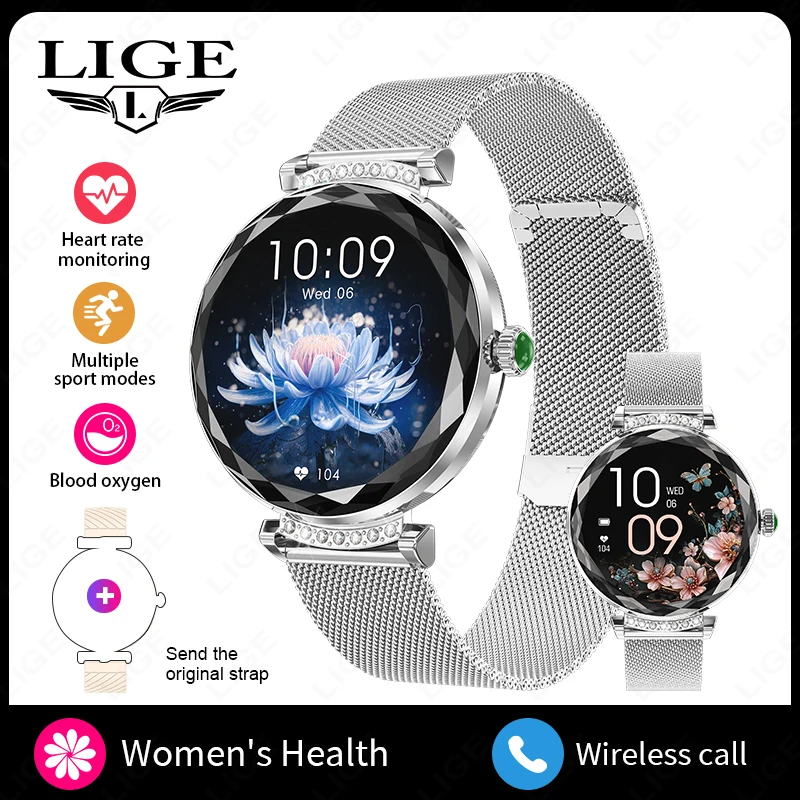 LIGE Mode Damen Smart Uhr NX7 Pro AMOLED Bildschirm Gesundheit Überwachung BT Anruf Weibliche Frauen Sport Fitness Tracker Smartwatch