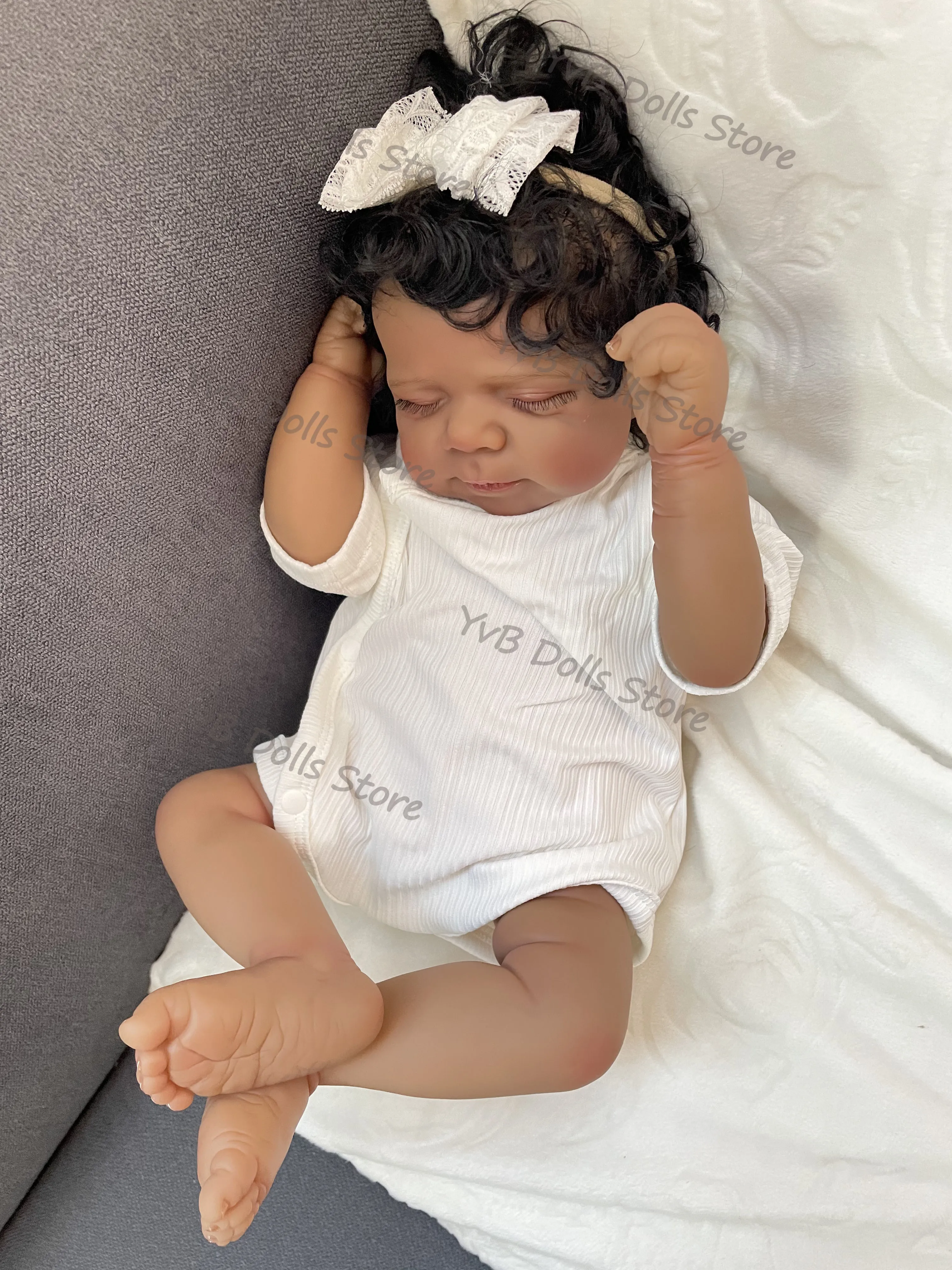 19 pouces Pascale peau foncée tissu doux corps Reborn dormir bébé poupée plusieurs couches peinture peau 3D avec cheveux enracinés à la main