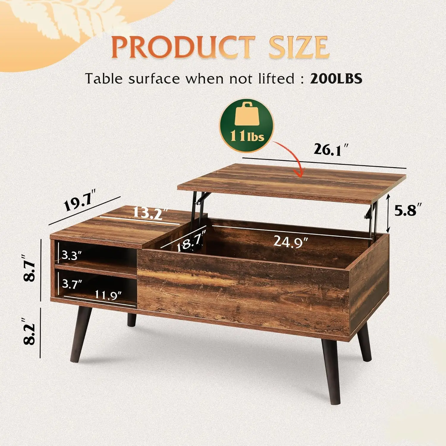 

Cross-border hot-selling lifting top coffee table with hidden compartment and adjustable storage table coffee table living room