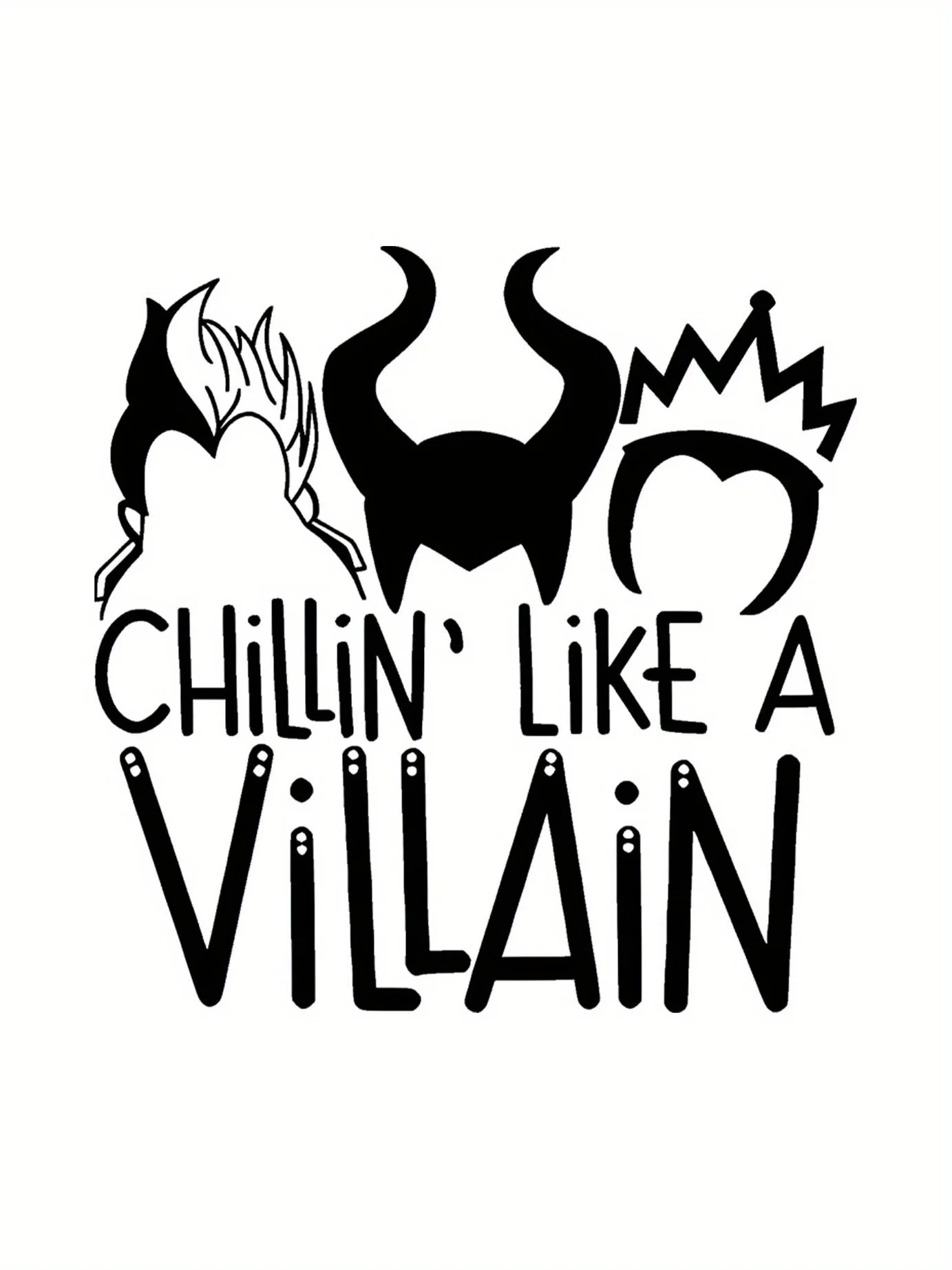 Casual T-shirt met korte mouwen voor dames - Grafische print "Chillin' Like a Villain" met gekroonde skeletten Heksenhoedontwerp