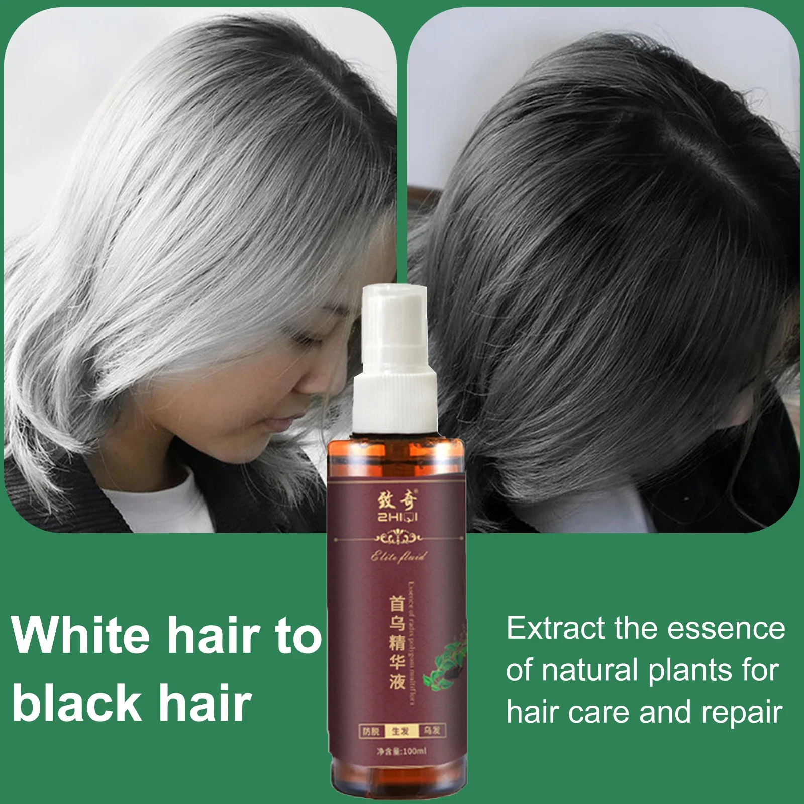 30 Days Herbal Cure White Hair Treatment Spray 100ml Shouwu Hair Liquid Change White Gray Hair To Black  Regrowth Treatments