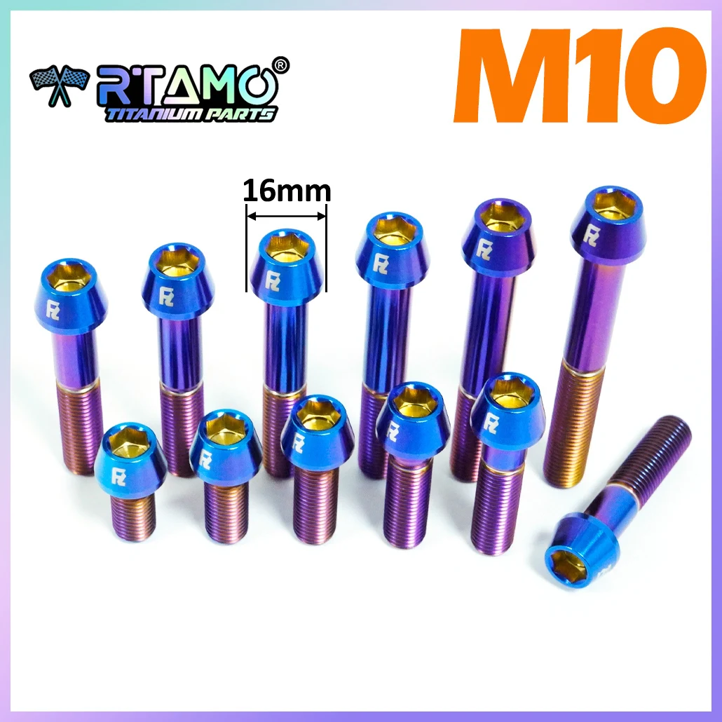 RTAMO Titanium Bolt M10X20/25/30/35/40/45/50/55/60/65/70/75mm 1.25/1.5Pitch Taper Head Screw for Bike Motorcycle Modified