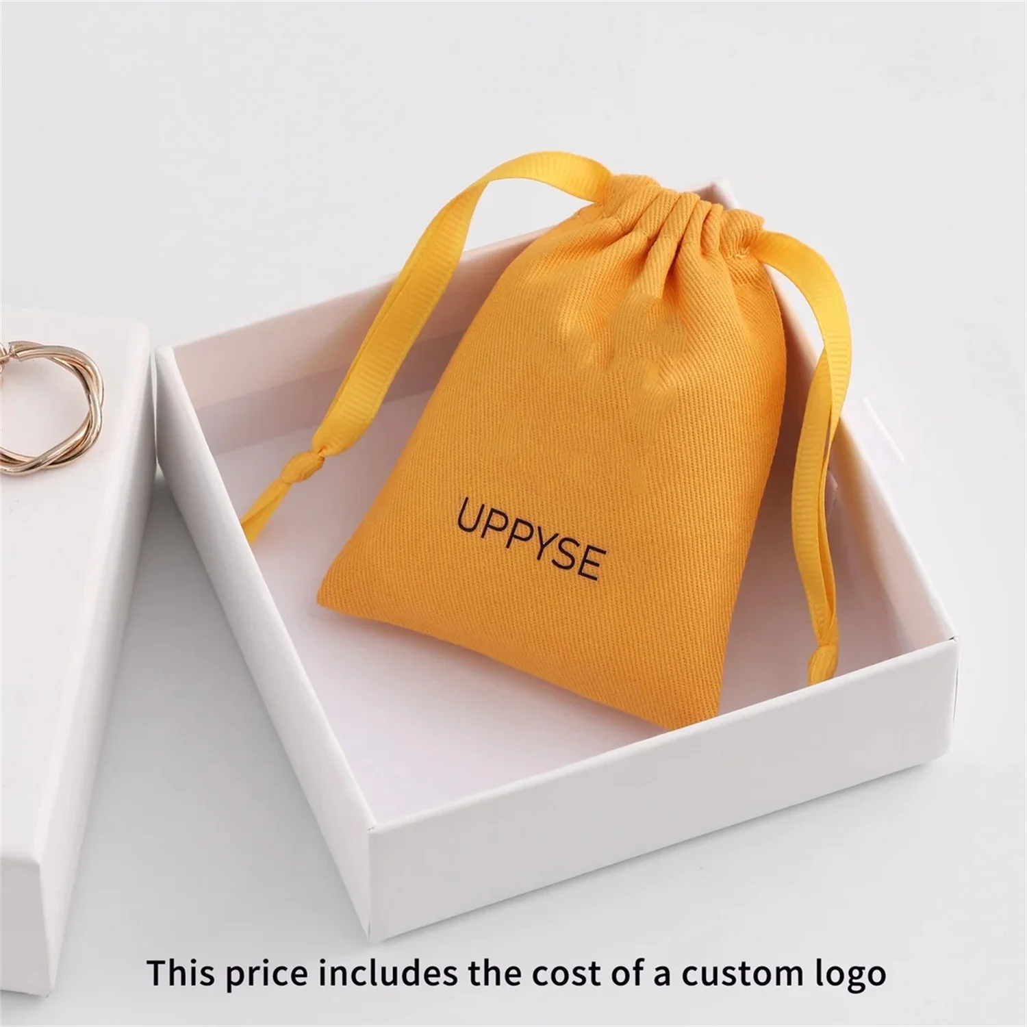 

50 yellow Cotton drawstring bag personalize logo custom dust pouch jewelry packaging pouch printing wholesale gift packaging pro