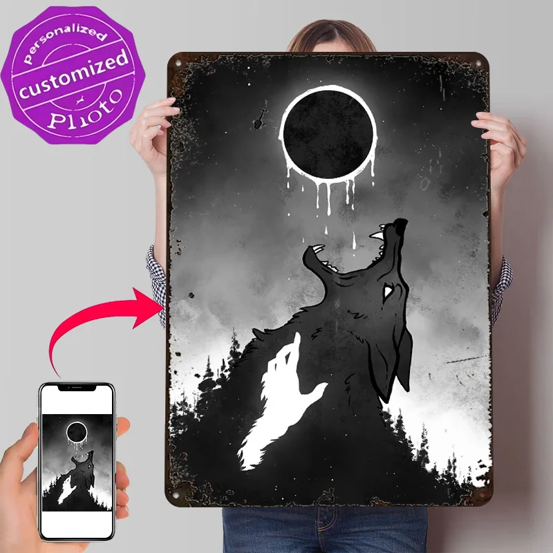 Affiche Métallique 3D Texturée Fenrir Greed, Décoration Murale Personnalisée, Plaque en Étain, Cadeau pour la Décoration Moderne de la Cave des Hommes, de la Maison, ou de la Salle de Jeu