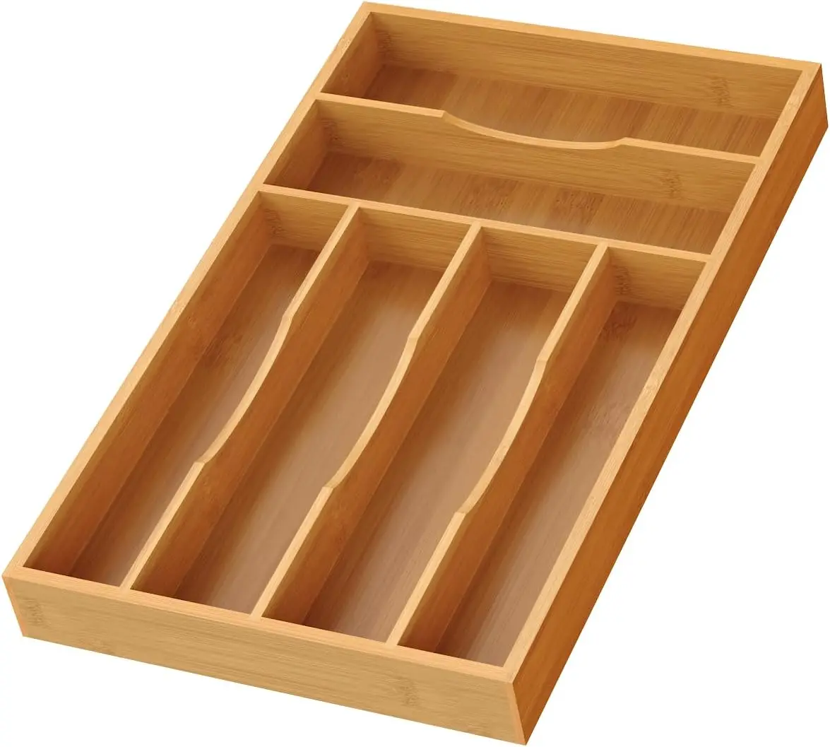 

Bamboo Silverware Organizer, Bamboo Kitchen Drawer Cutlery Organizer, Utensil Holder, Flatware