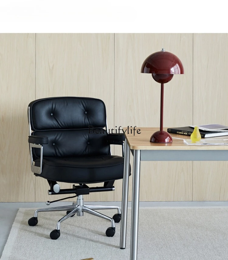 

Genuine Leather Computer Chair Italian Style Minimalist Armrest Backrest Office Study Seat Comfortable for Long Sitting