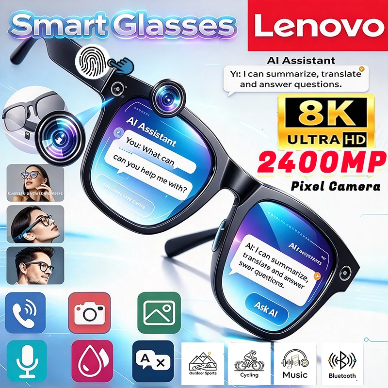 Lenovo 8K Bluetooth AI Chatgpt Smart Übersetzungsbrille 2400MP Aufnahme Musikwiedergabe Kartensteckplatz 4K Kamera Smart Sonnenbrille – Detail 1