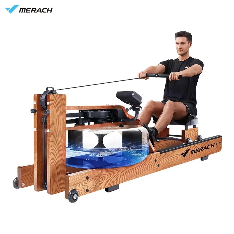Classic Wooden Water Resistance Rowing Machine Indoor Home Fitness Workout Equipment