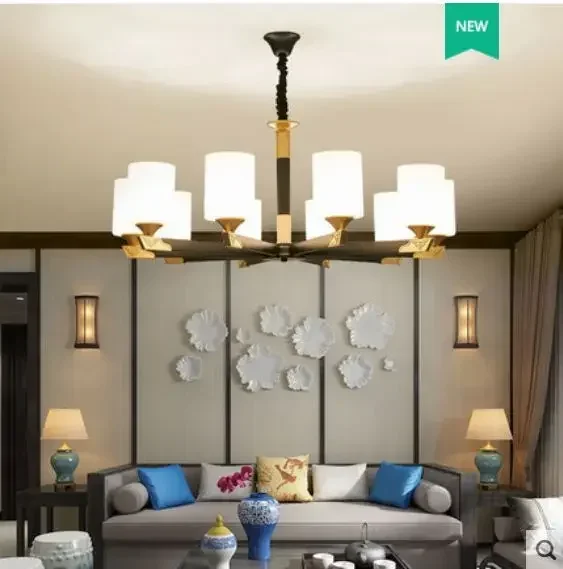 

New Chinese Chandelier for Living Room Simple Duplex Villa Large Hall Bedroom Pendant Lamps LED Lighting Black-gold