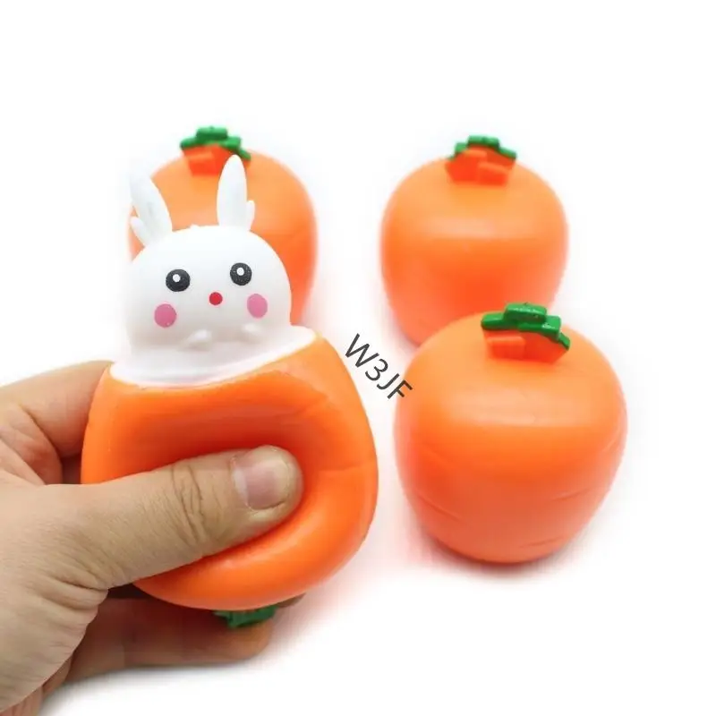 W3JF Squeeze Toy Carrot Rabbit TPR Popup Cup Cust Declession Declession Dept Toy Kids Favor