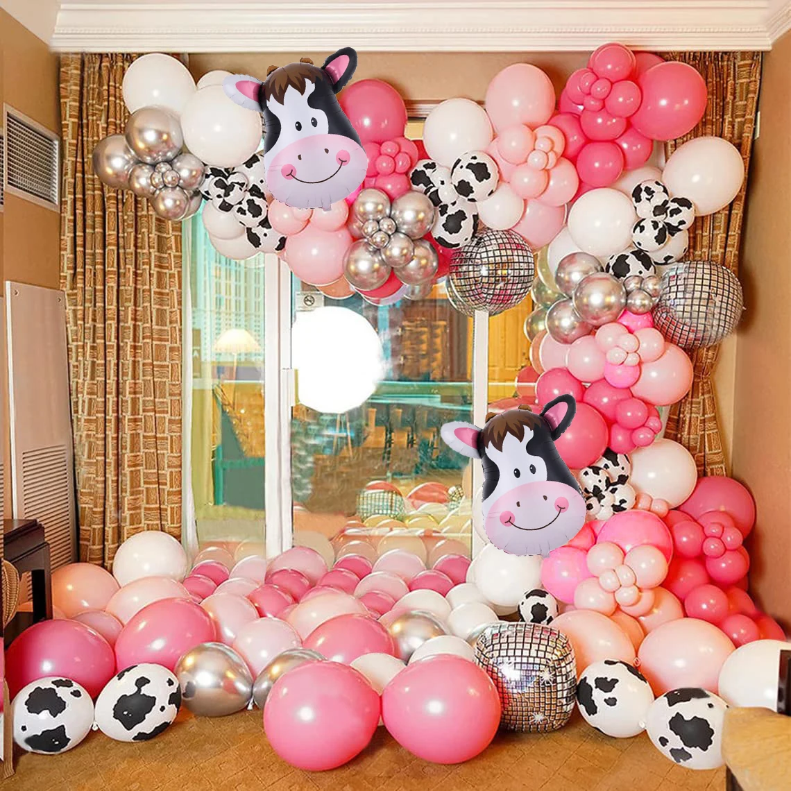 137pcs Farm Animals Cow Theme Rose Red Pink Balloons Garland 22inch 4D Disco Balloon for Kids Birthday Wedding Party Baby Shower