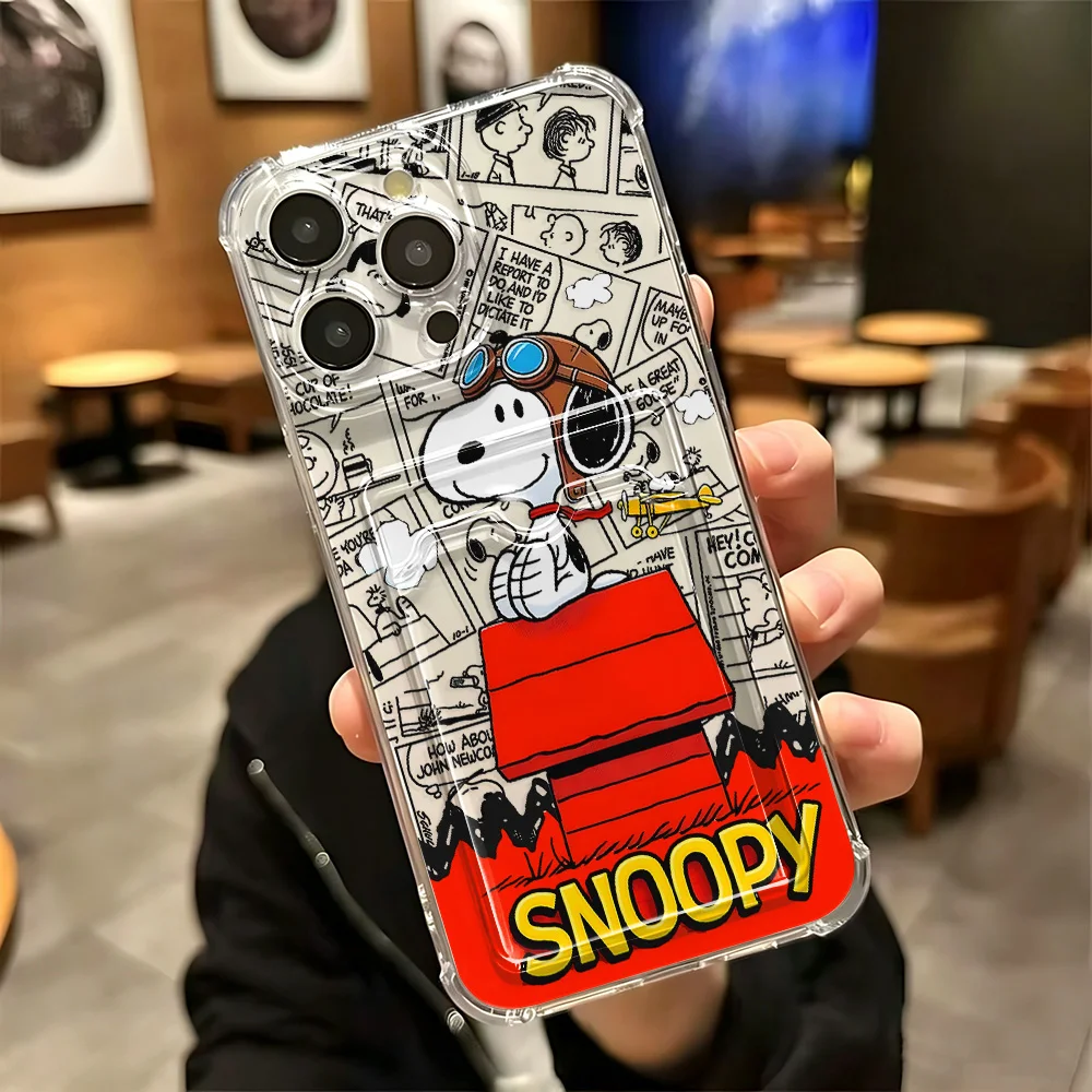 Cartoon S-Snoopys Card Hold Case For iPhone 18 17e 17 16e 16 15 14 13 12 11 Mini Pro Max X XR XSMax 7 8 Air Plus Anti-fall Cover view 4