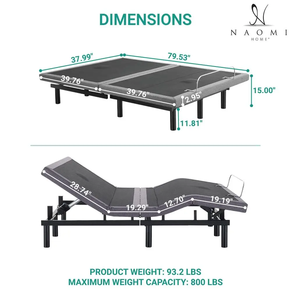 

adjustable bed frame twin with Lumbar Support amp Head Tilt, Foot Incline, Back amp Leg Massage, USB Ports, Massage Bed with Wi
