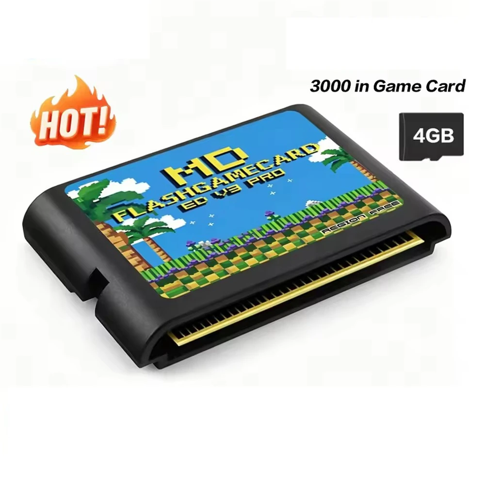 MEUYAG 4000 em 1 Mega Genesis MD V3 Pro com Cartão TF de 4GB e Cartão de Jogo EDMD para Console de Jogos SEGA Genesis Mega Drive Master System