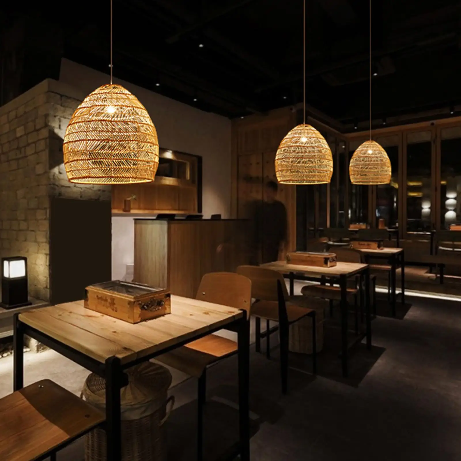Natural Bamboo Hanging Lamp Shade Woven Pendant Ceiling Light Cover for Dining Room Kitchen Bar Cafe Shop Decor