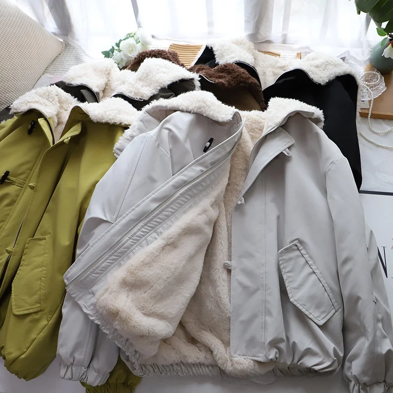 Amerikaanse Retro Plu Grote Kraag Jaet Dames Winter Nieuwe Thiened Fce Katoen Baseball Jaet Jas Sli Bovenkleding