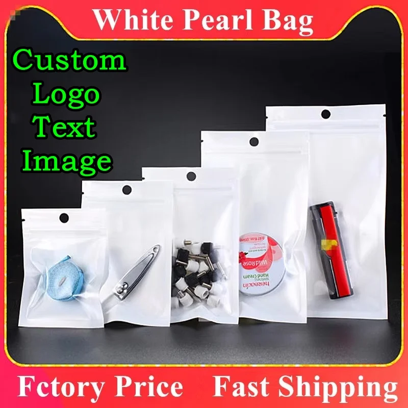 

100PCS Clear White Ziplock Packaging Bag DIY Logo Snack Candy Phone Case Jewelry Bracelet Wedding Gift Hanging Storage Pouches