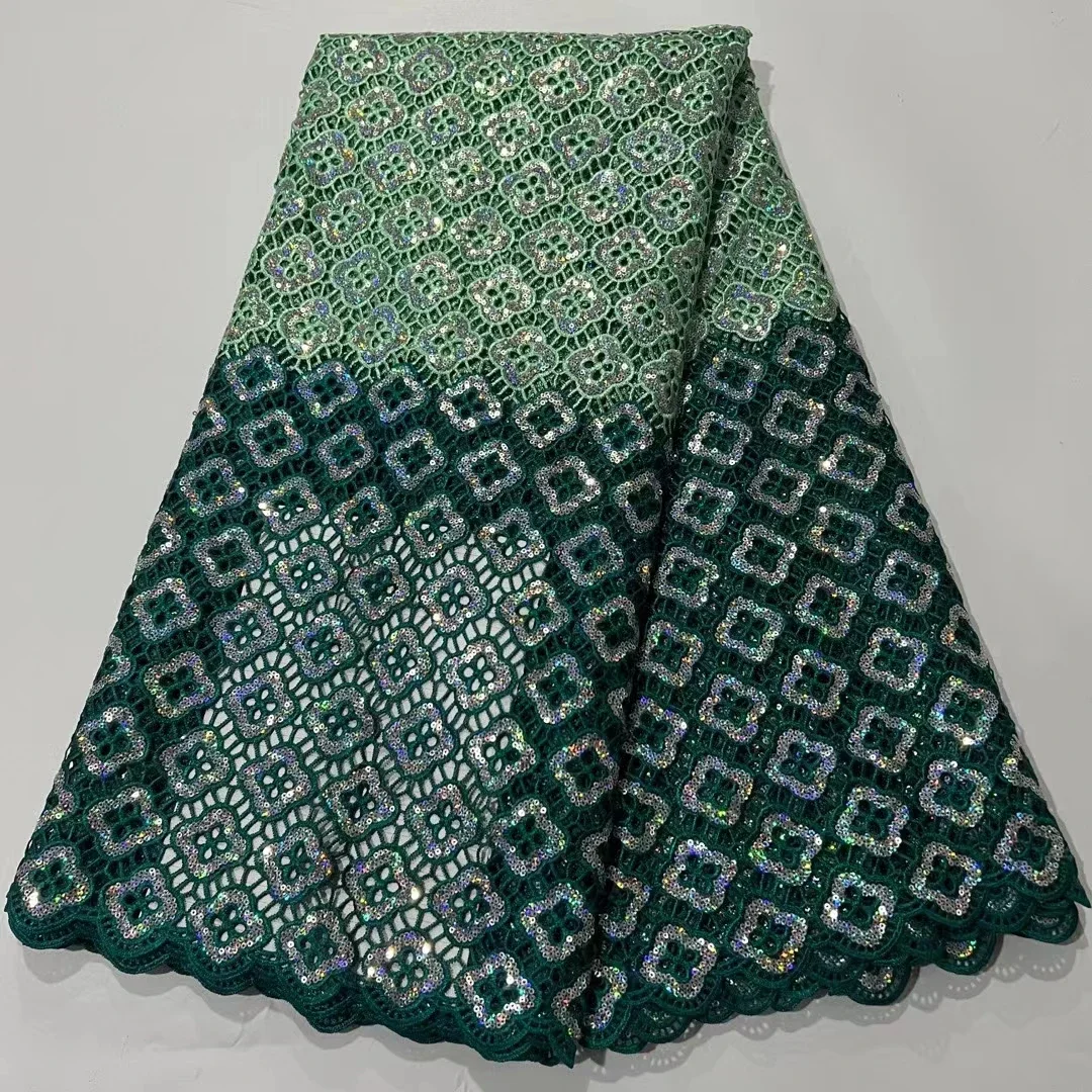 

Latest Doublecolor African Guipure Cord Lace Fabric Sequins 2024 African Water Soluble Lace Fabric For Women Party Dress PR24107