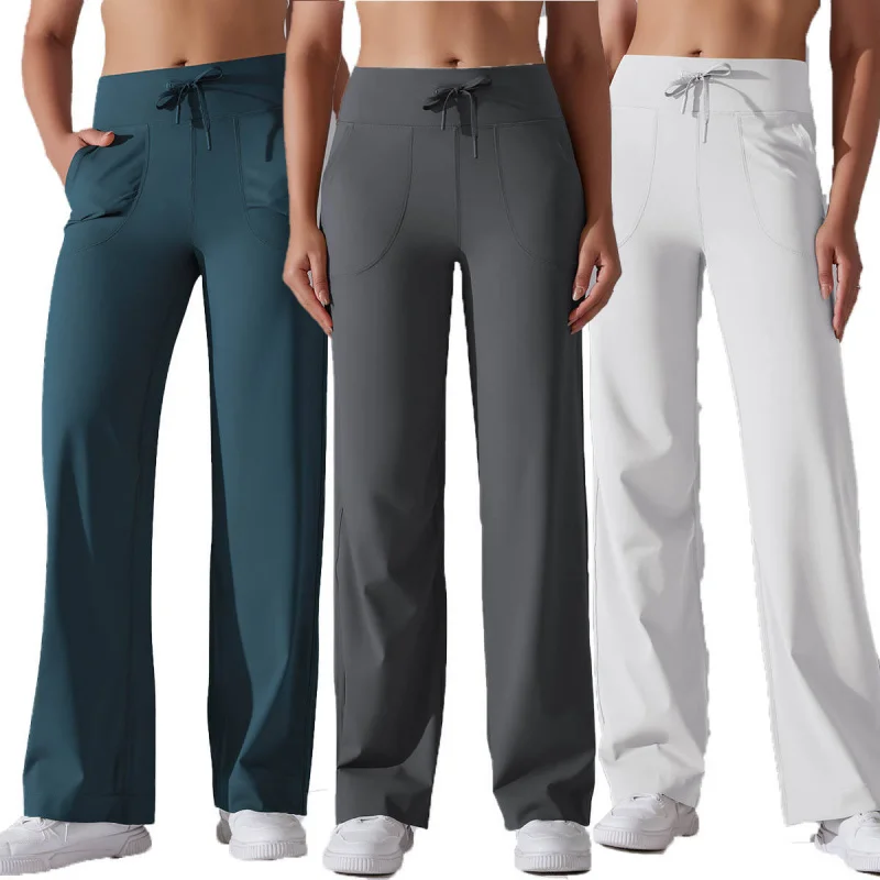 

Women Bilateral Packets Yoga Pants Pull Rope Gym Casual Legging High Waist Wide Leg Versatile Sports Running Training Bell Pants