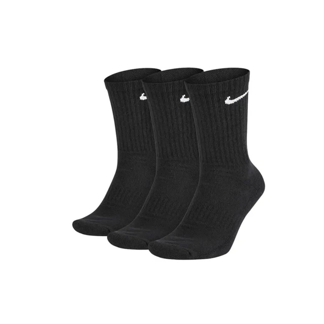 Nike Unisex EVERYDAY CUSH CREW 3PR Long Mid Calf Quick Dry Training Socks 3 Pairs Fall/Winter Support Socks Comfortable and Soft