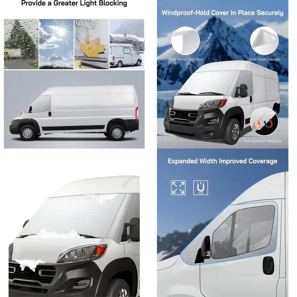 Capa de pára-brisa cinza Oxford ProMaster 2014-2024, guarda-sol frontal grosso com recortes de espelho para proteção contra gelo e neve