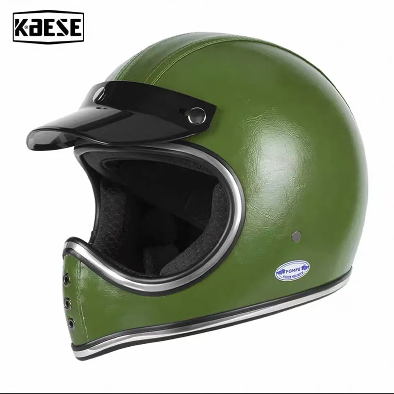 

Trendy Retro Fiberglass Full Helmet Motorbike Racing Adjustable Visor Breathable Padding High Speed Windproof Design