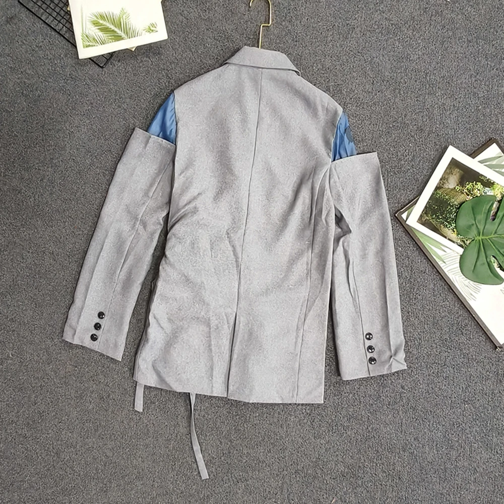 TWOTWINSTYLE Autumn Slimming Hit Color Blazers For Women Lapel Long Sleeve Temperament Lace Up Jacket Female Fashion YJA106503