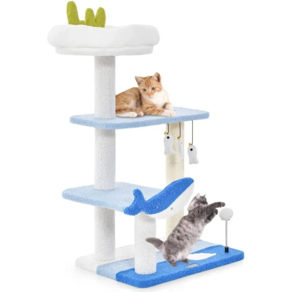 new 3-Layer cat Tree, Cat House Climbing Frame, Multi-Functional Activity Center Marine Theme Design