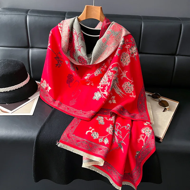 

High-end scarf for women, autumn and winter ethnic style shawl, cashmere-like shawl for ladies, elegant and noble Chinese