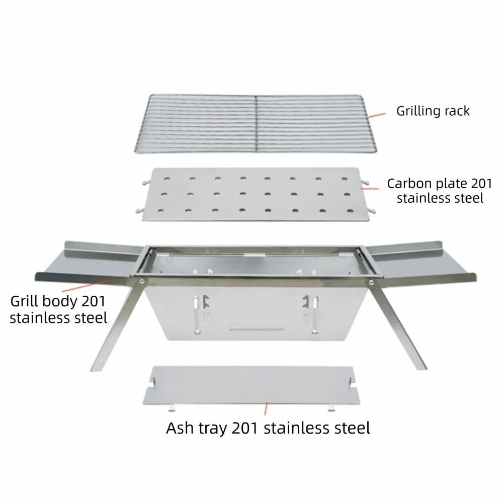 

Portable Stainless Steel Folding Barbecue Stove Rust-proof Extendable Barbecue Grill Adjustable Heat Setting Grill Rack Camping