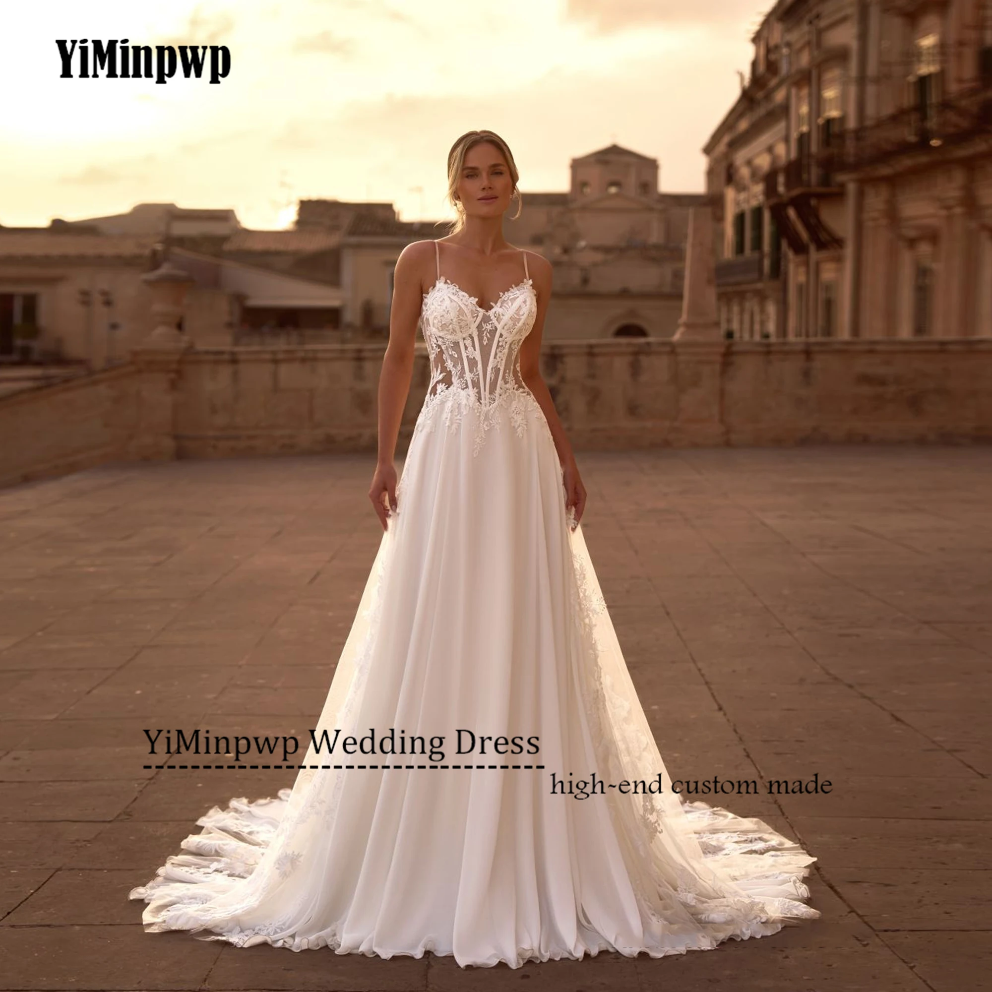 

Luxury Applique Lace Wedding Dresses Spaghetti Straps Sweetheart Bride Gowns Detachable Sleeve vestidos de novia Customized