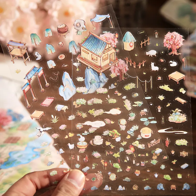 ملصقات على الطراز الصيني من Mr. Paper مكونة من 4 عبوات - ملصقات مسطحة ثلاثية الأبعاد، مادة ديوراما للمجلة الجمالية القديمة، هدية السياحة الثقافية #3