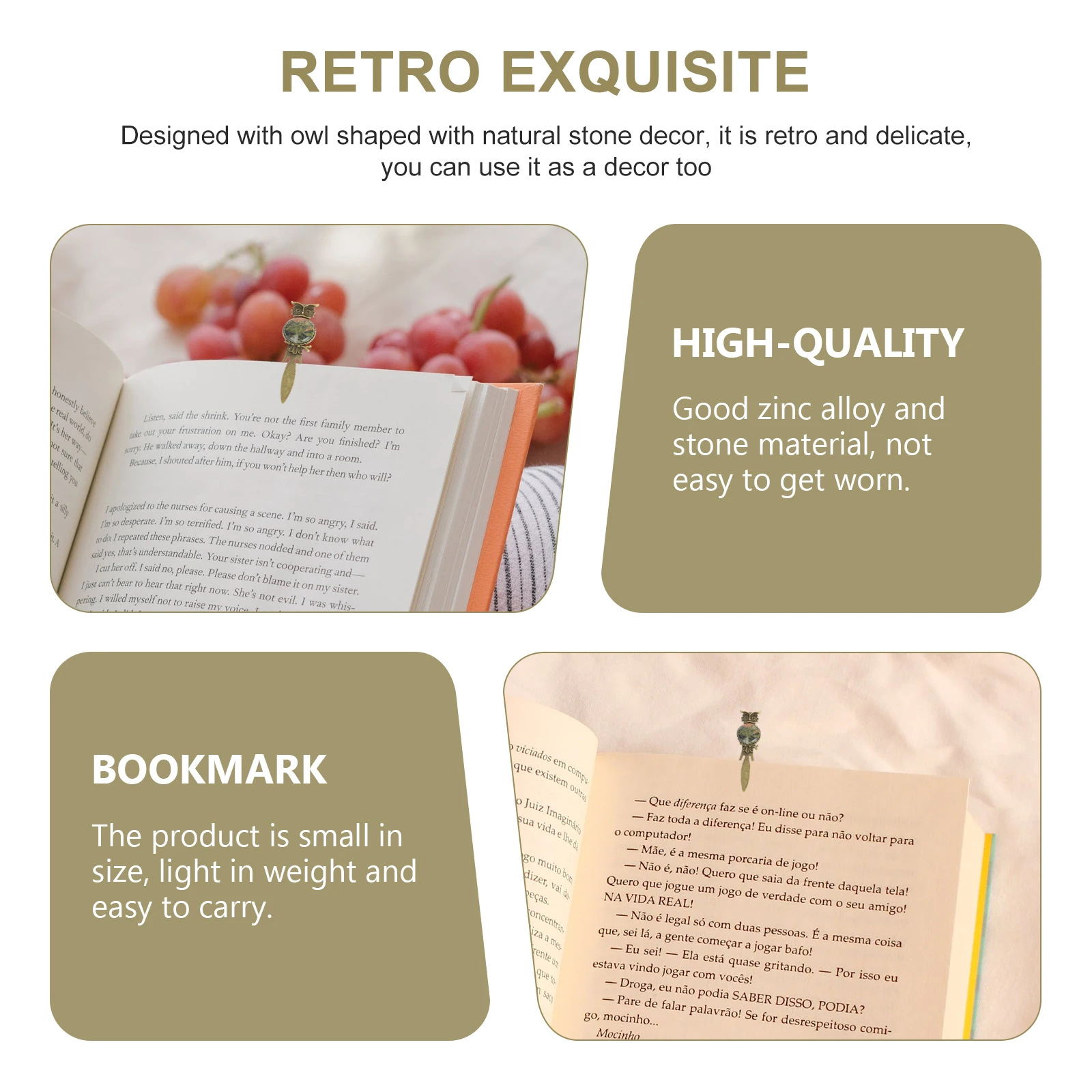 

Retro Bookmarks Zinc Alloy Natural Stone Decor Guided Reading Mark Metal Page Holder Student Gift Office Tracking Marker