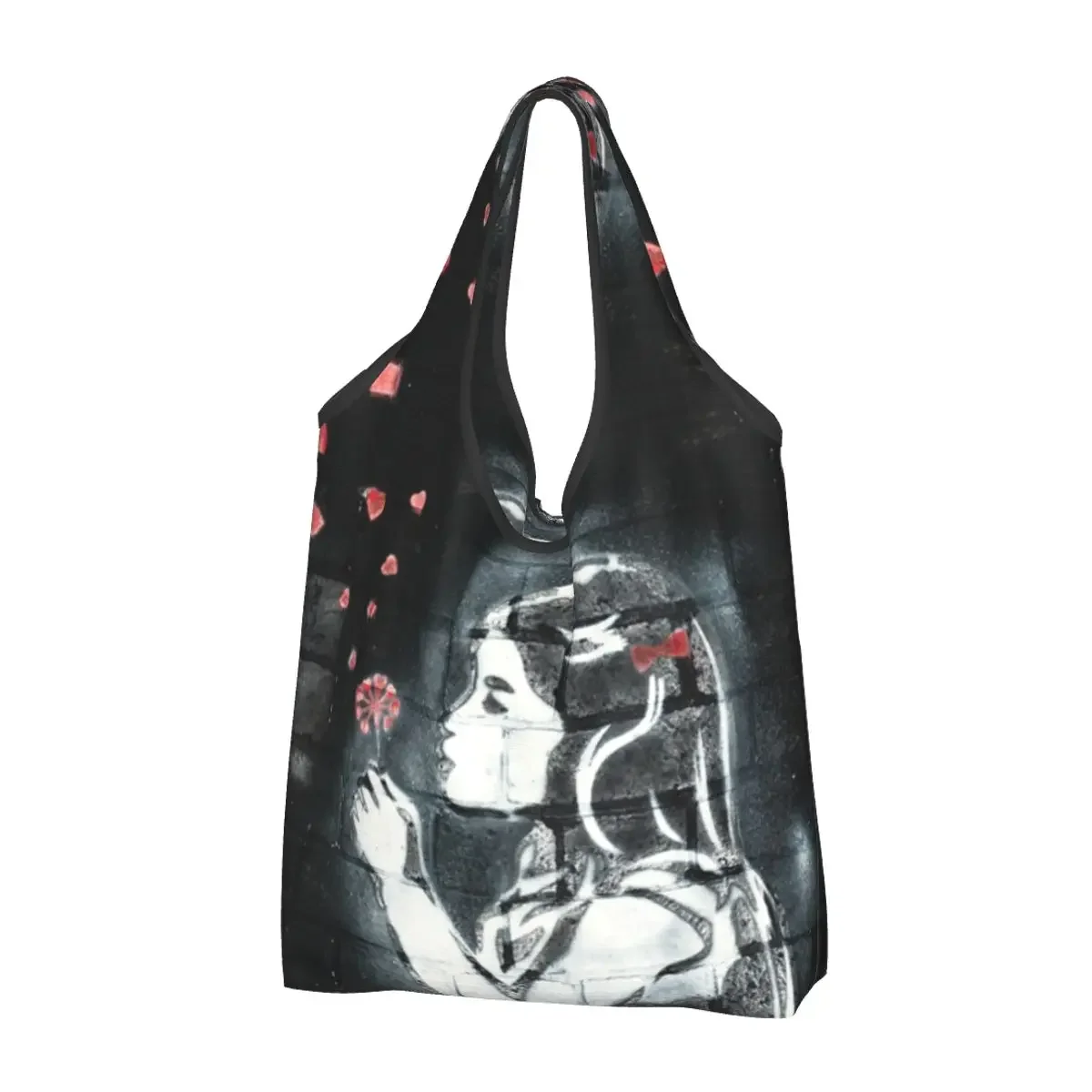 Girl Blowing Hearts By Banksy Groceries Tote Shopping Bag Women Kawaii Graffiti Street Art Shopper Shoulder Bags Handbags