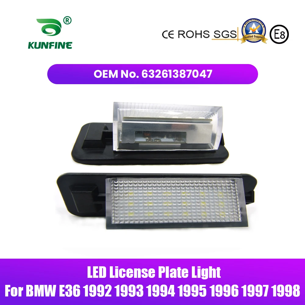 2PCs Car LED Number License Plate Light LED License Lamp For BMW E36 1992 1993 1994 1995 1996 1997 1998 OEM No. 63261387047