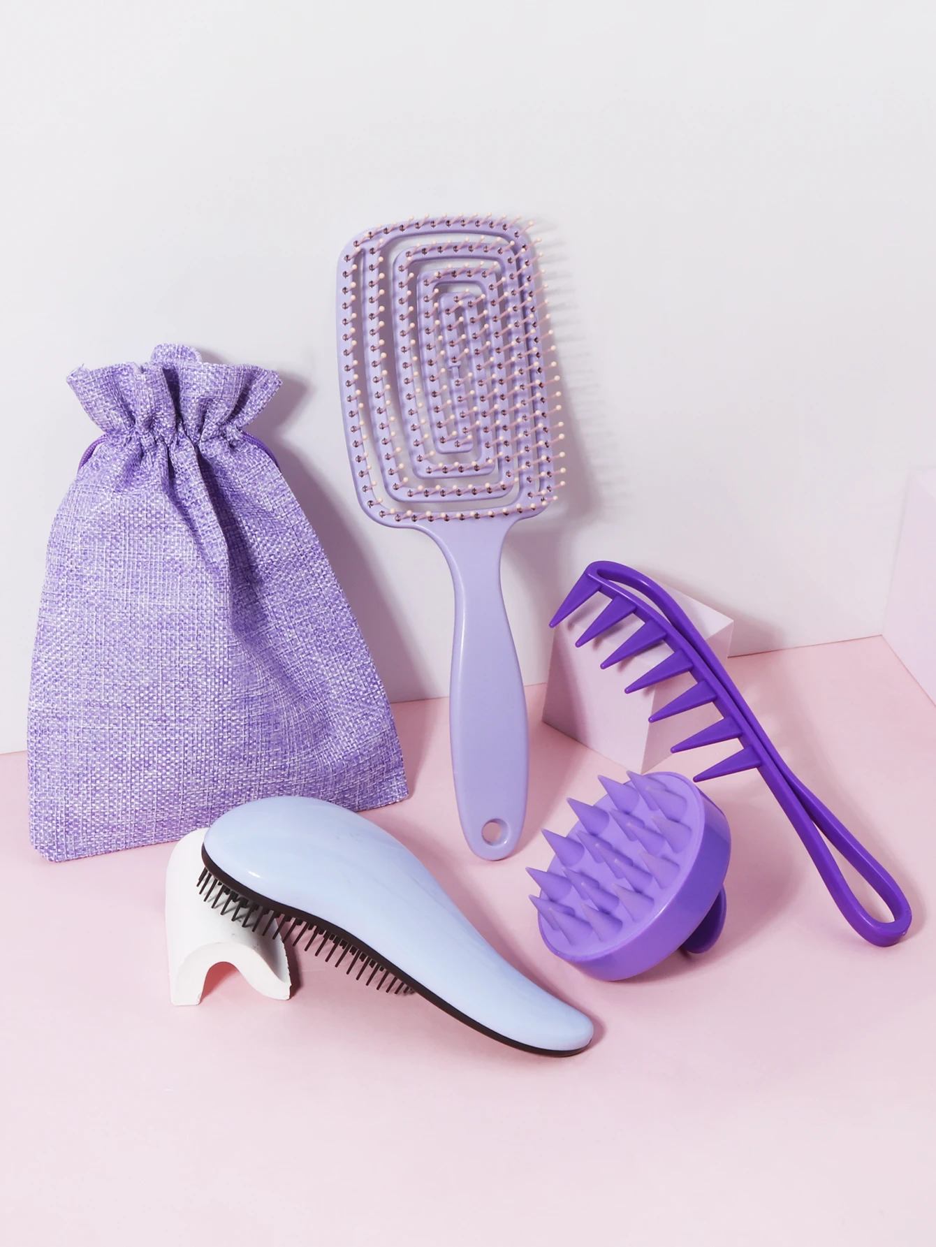 Kit de soin des cheveux pour cheveux normaux, comprend une brosse de massage, des poignées, un peigne à dents larges, un masseur de cuir chevelu avec sac cadeau, 4 pièces
