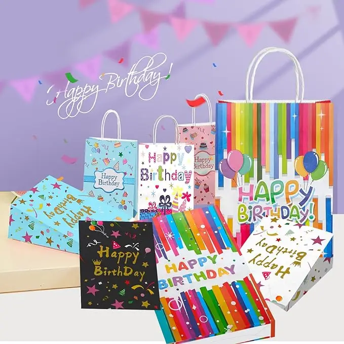 40PCS Birthday Party Kraft Paper Bags Wholesale Gift Gift Packaging Bags Cartoon Customizable Shopping Tote Bags