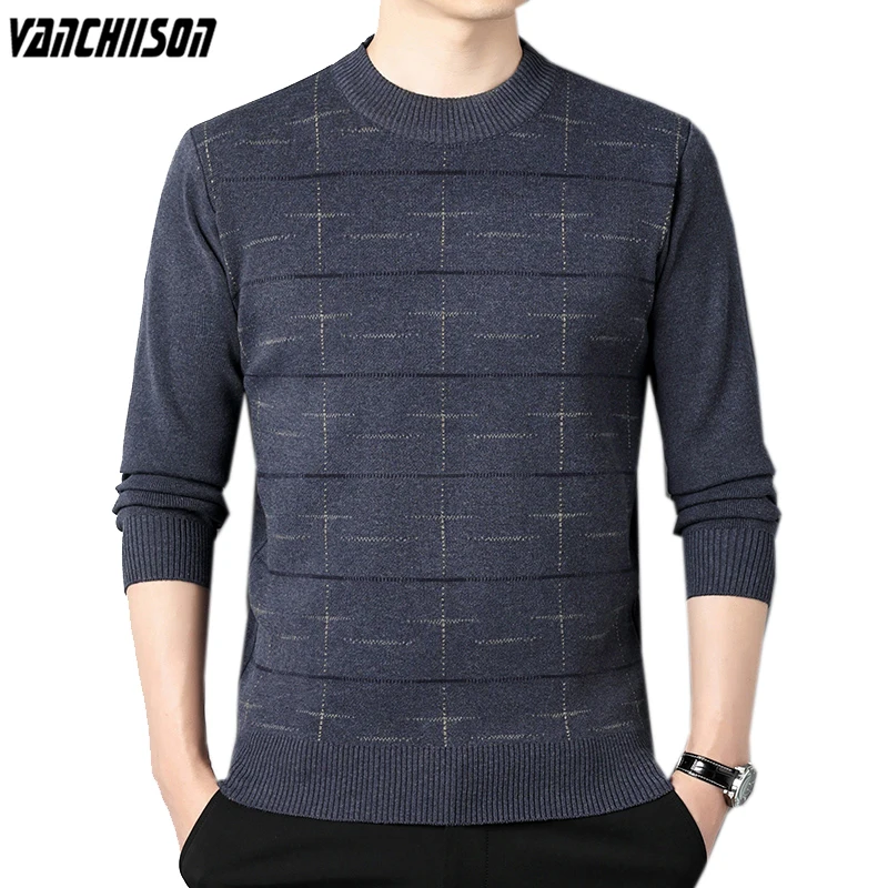 

Male Stripes Knit Jumpers Tops Sweater Pullover for Men Thick Autumn Winter Dad Father Fashion Casual Clothing 00368