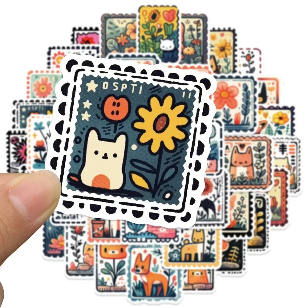 50Pcs/Set Mixed Cute Animal Stamp Stickers Decals Luggage Laptop Motorcycle Phone Waterproof Sticker Children Toy image 2