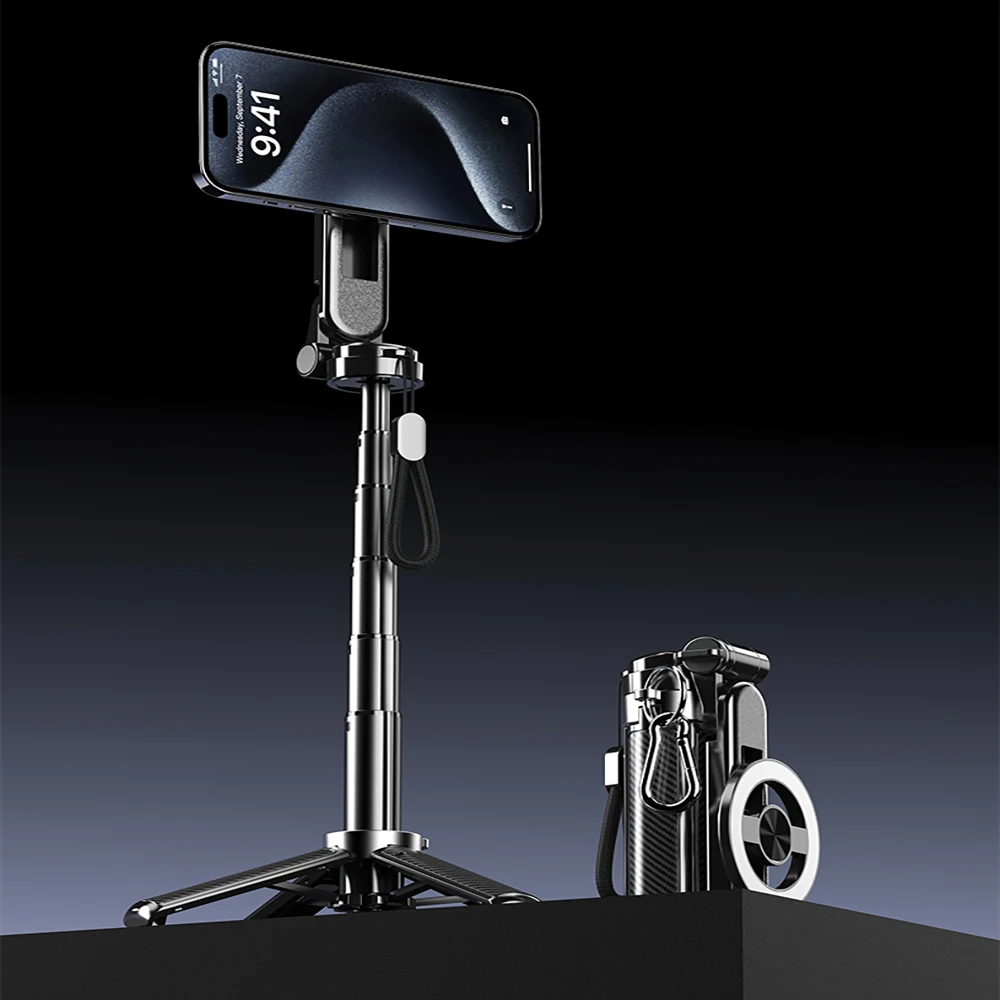 

2025 4in1 360° Magnetic Rotating Selfie Stick Tripod Stand with Bluetooth Remote For Magsafe Telescoping Phone Mount